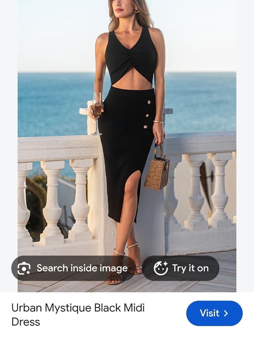 Cupshe Black Midi Skirt with Side Slit & Buttons And Crop Top Xl